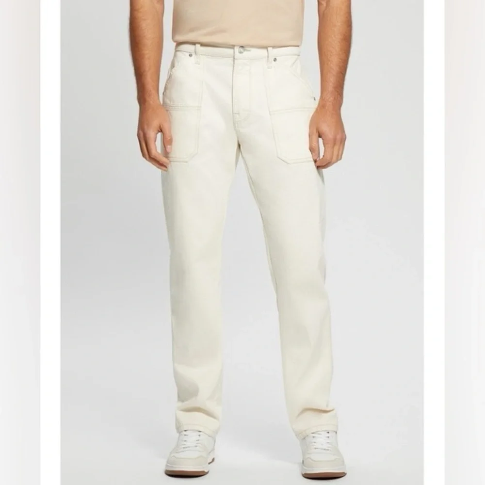 New Guess Men's Off-White Straight Jeans SZ 36
